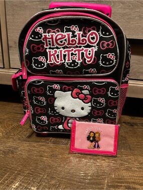 Vintage Y2K 12inch Hello Kitty Rolling Backpack + Free Wallet